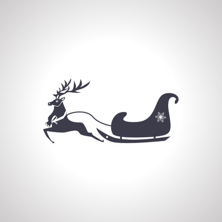 santa sleigh with reindeer silhouette isolated iconのイラスト素材
