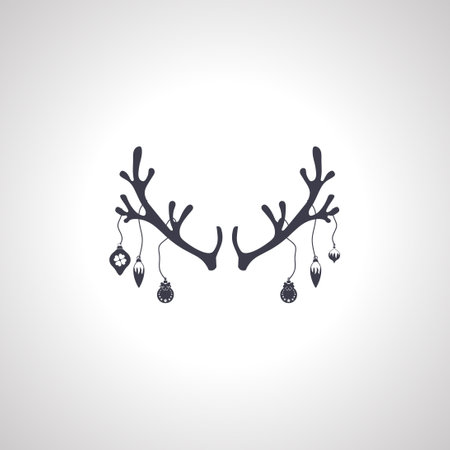 deer antlers with christmas tree toy balls on horns iconのイラスト素材