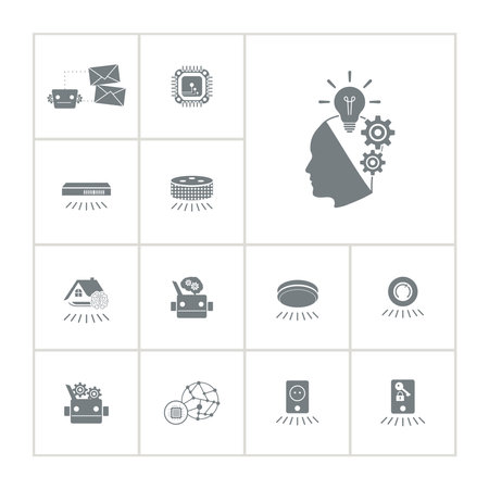 artificial intelligence robot icon set with processor chip, smart house and technologiesの写真素材