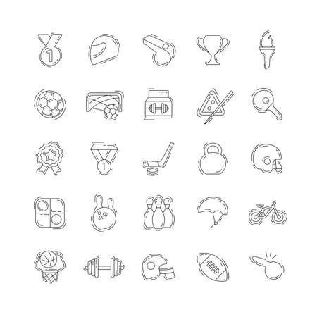 sport line thin line icon set with bowling, racing helmet, ball, torchの写真素材