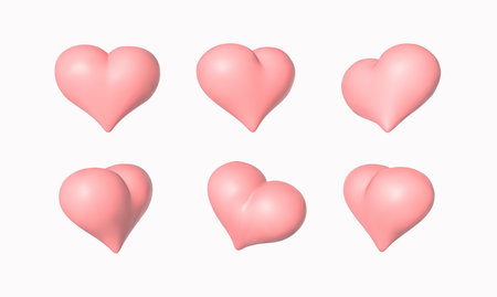 heart 3d illustration set. soft lilac heart vector setのイラスト素材
