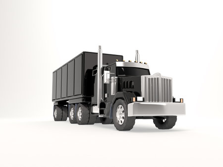 truck 3d illustration. Black American semi truck. American trailer isolated 3d illustration.の写真素材