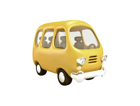 minibus 3d icon. Simple yellow vintage minibus isolated 3d illustration.のイラスト素材