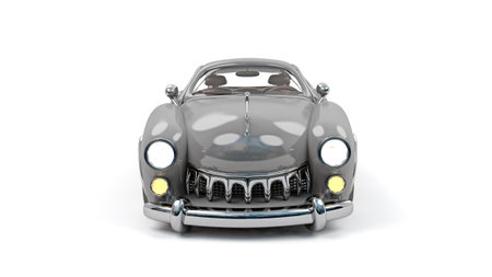 retro car 3d illustration. Render of gray Vintage Elegance Classic Car with Chrome Detailsの写真素材