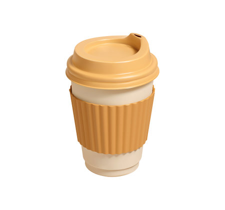 disposable paper coffee cup with a lid and ribbed sleeve vector 3D icon.のイラスト素材