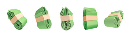 Paper Currency Bundles folded in half 3d icon set. money paper bills 3d iconの写真素材