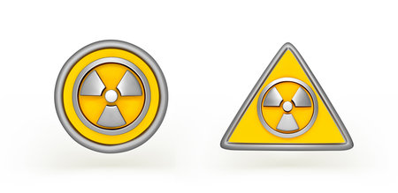 Radiation Hazard Sign vector 3d icon. Symbol of radioactive threat alert in circle and triangular Frame 3d iconのイラスト素材