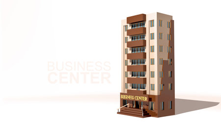 modern business center building with clean lines, beige-brown facade, and realistic shadows 3D Vector Illustration isolated on white backgroundのイラスト素材