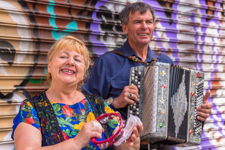 ISTANBUL, TURKEY - MAY 24: Group singing with accordion on May 24, 2015 in Istanbulのeditorial素材