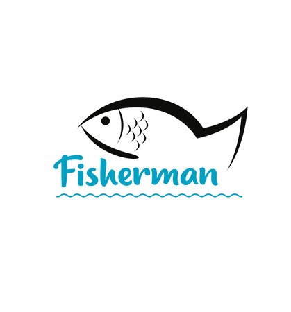 Blue round icon with fish and waves isolated on white backgroundのイラスト素材