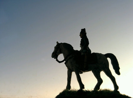 Backlit figure of Napoleon on horsebackの素材
