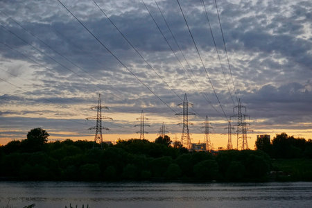 Wired sunset. Nature vs technology