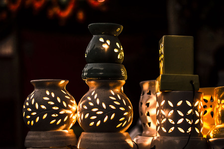 ceramic hand made lighting potsの写真素材