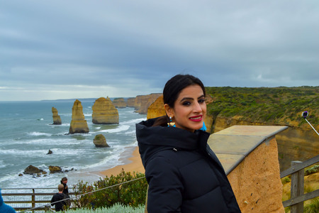 Enjoying a beautiful summer day in twelve apostle, Great ocean road in Australiaの写真素材