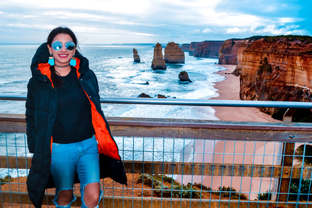 Enjoying a beautiful summer day in twelve apostle, Great ocean road in Australiaの写真素材