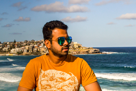 Enjoying a beautiful summer day in Bondi beach in Sydney, Australiaの写真素材