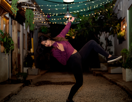 Hot flexible toned girl posing in the streetsの写真素材