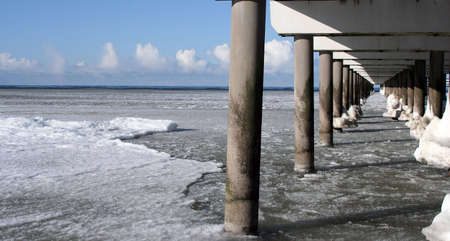 Winter scene - sea and bridgeの写真素材