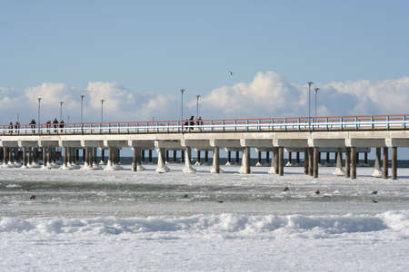 Winter seascape with a bridge; Lithuaniaの写真素材