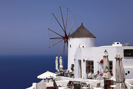 Windmill in Oia Santorini, Greeceの写真素材