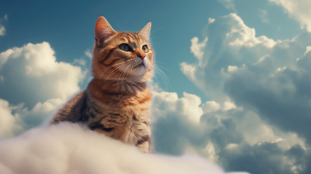 dead cat in heaven in paradise. Eternal memory. Sits generated AIの素材