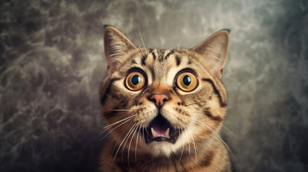 Shocked cat with his mouth open, surprised puzzled, funny, crazy. generated AIの素材