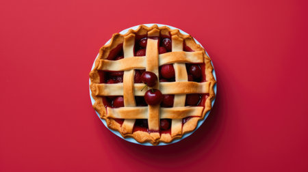 A minimalist representation of a cherry pie, featuring clean lines and simple aesthetics, highlighting the essence of this classic dessert. AI generated.の素材