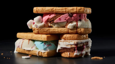 An inviting composition of an ice cream sandwich, capturing the simplicity and pure delight of this frozen treat, AI generated.の素材