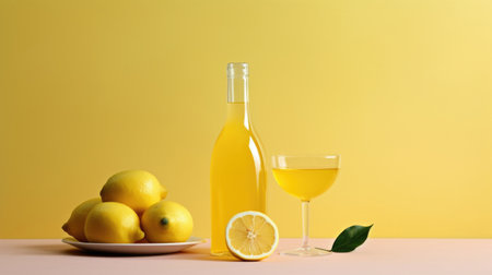 A refreshing Lemoncello cocktail garnished with lemon slices and mint leaves, capturing the essence of a sunny summer day. AI generated.の素材