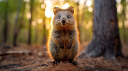 A cheerful quokka, known as the happiest animal, basking in the beauty of nature with a bright smile AI generated.の素材