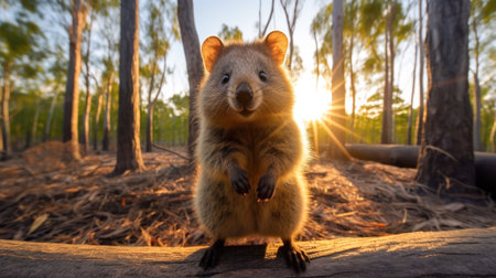 Cheerful quokka, the epitome of joy, enjoying the serenity of nature with a contagious smile on its face AI generated.の素材
