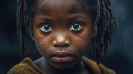 Portrait of an African black child. Girl with blue eyes AI generated.の素材