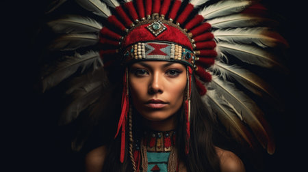 Portrait of a woman red Indians in national clothes. studio AI generated.の素材
