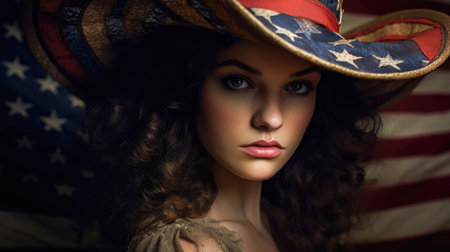 American woman showcasing her patriotic spirit on Independence Day, AI generated.の素材