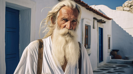 A venerable Greek senior man immersed in contemplation, reflecting the richness of experience and cultural heritage. AI generated.の素材