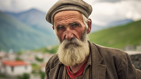 A distinguished Albanian senior man, exuding wisdom and resilience, representing the cultural heritage of Albania. AI generated.の素材
