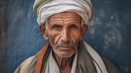 An elderly Afghan gentleman showcasing the traditional clothing and the timeless traditions of Afghan culture. AI generated.の素材
