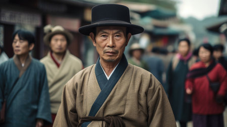 A wise Korean senior man, emanating wisdom and grace, embodying the rich cultural heritage of Korea. AI generated.の素材