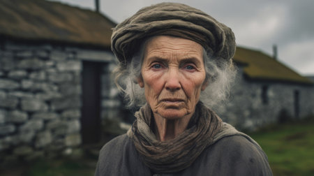 Irish senior woman adorned in traditional attire AI generated.の素材