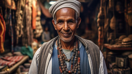 A striking Egyptian man, exuding charisma and cultural richness, representing the timeless heritage of Egypt. AI generated.の素材