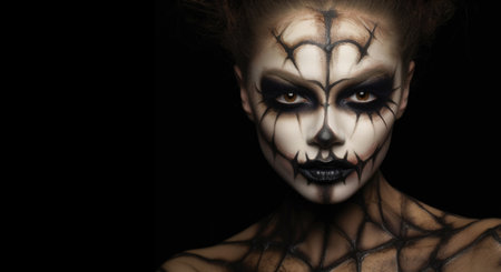 beautiful woman wearing Halloween makeup, radiating an air of dark enchantment. AI generated.の素材