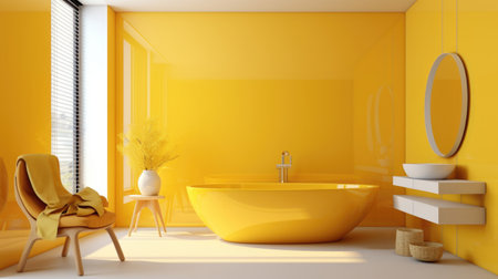 Yellow bathroom, bright and cheerful for interior design,の素材