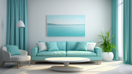 A chic living space adorned with contemporary decor Aquamarineの素材
