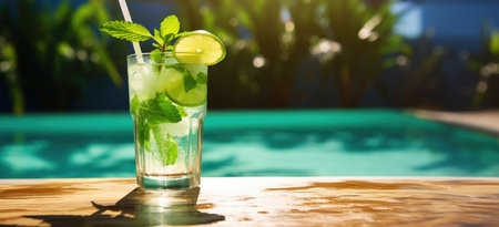 A poolside oasis with an iced mojito, the ultimate recipe for a tranquil getawayの素材