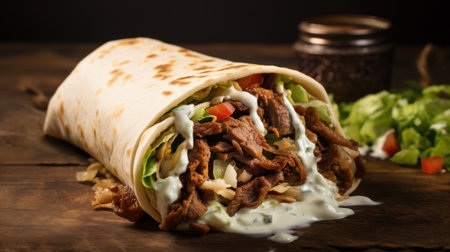 A scrumptious shawarma feast served on the table, ready to savorの素材