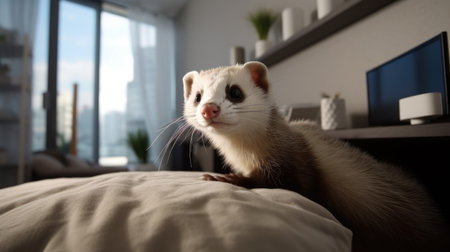 exotic ferret in a stylish apartmentの素材