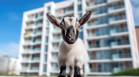 Urban apartment life with a pygmy goatの素材