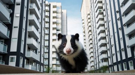 A skunk in a residential area, a testament to the harmony between humans and nature.の素材
