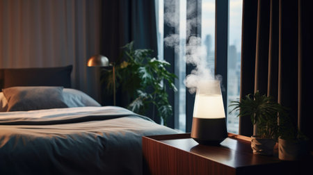 A sleek air humidifier enhancing comfort in a contemporary living space.の素材