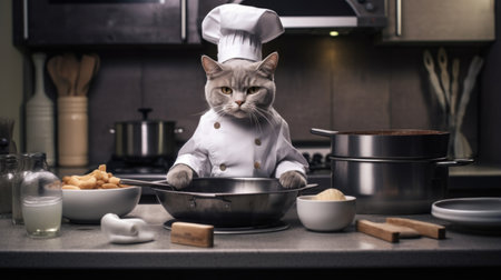the cat chef, perfecting a tasty recipe.の素材